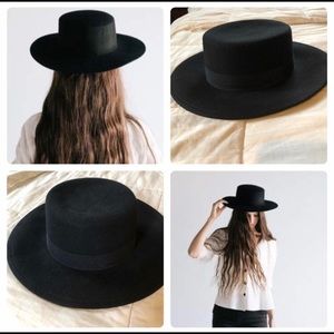 Black flat brim hat